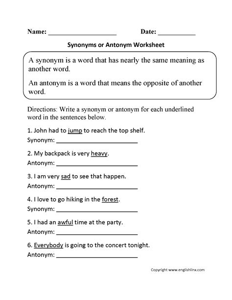 Free Printable Worksheets Synonyms Antonyms And Homonyms Lexias Blog
