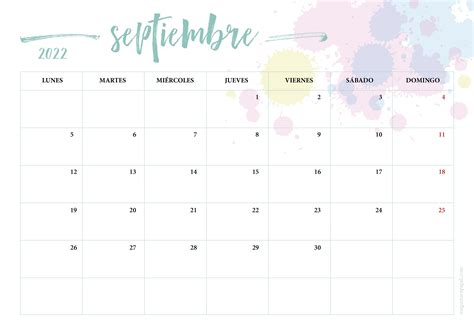 Calendario Mensual Septiembre 2022