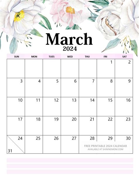 Blank Portrait March Calendar 2024 Ellen Hermine