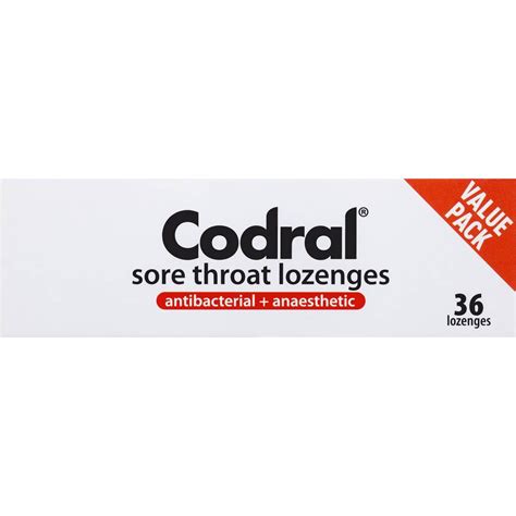 Codral Antibacterial Throat Lozenges Anaesthetic Lime And Lemon 36pk