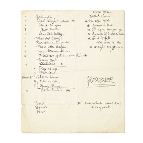 Two Setlists Handwritten By Paul Mccartney In The Beatles Earliest