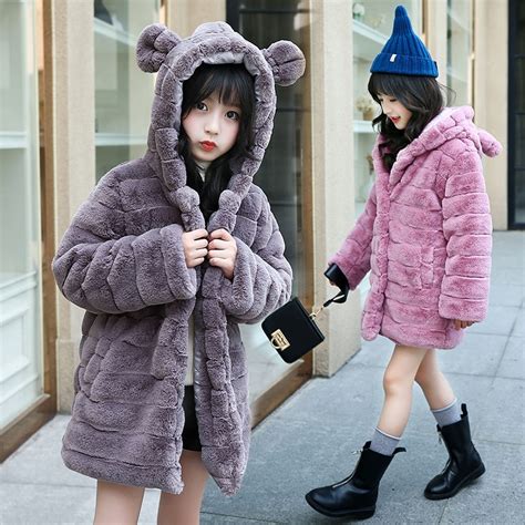 Retail 1pcs Brand New Design Girls Cute Winter Hooded Thick Fur Coat