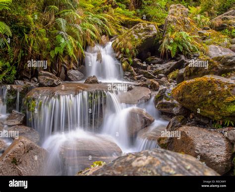 Rainforest Waterfall Long Exposure Image In Lush Tropical Forest Stock