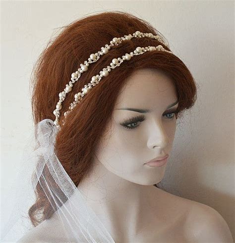 pearl bridal headpiece pearl double wedding headband wedding etsy pearl bridal headpiece