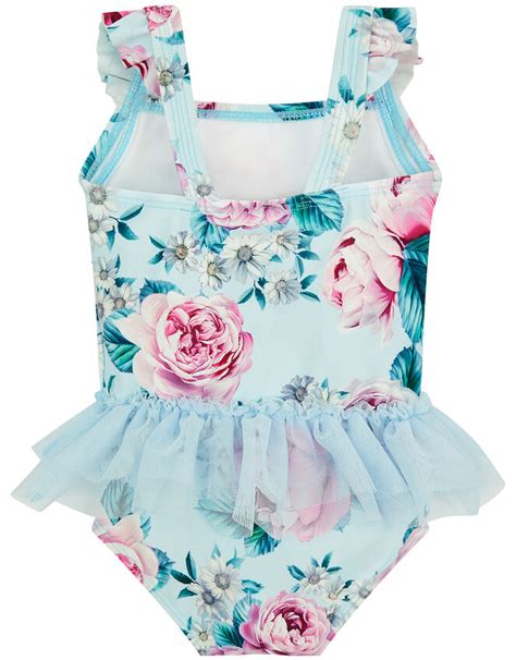 Baby Floral Skirted Swimsuit Blue Baby Girl Beach And Swimwear