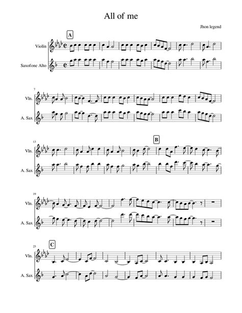 All Of Me Sheet Music For Saxophone Alto Violin Mixed Duet
