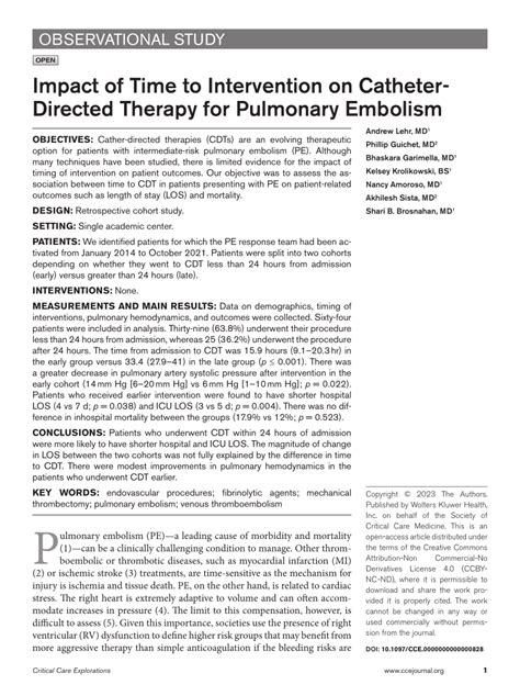 pdf impact of time to intervention on catheter directed therapy for pulmonary embolism