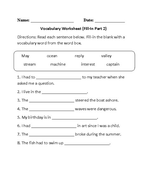 Image Result For Fill In The Blank Vocabulary Worksheet For Grade 7