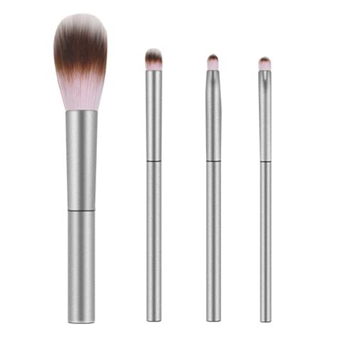 4 Pieces Travel Makeup Brush Set With Aluminum Handle Synthetic Hair