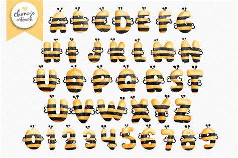 Honeybee Alphabets And Numbers Bee Alphabet Bee Fonts Etsy