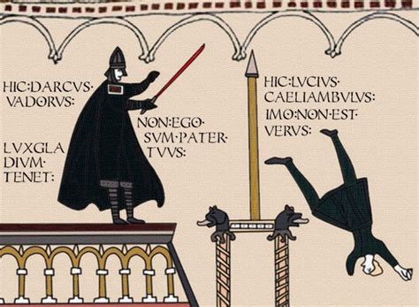 Star wars woven tapestry throw blanket, 48 x 60 inches, alone $38.98. Nerdy Bayeux Tapestry - Star Wars- Darth Vader, Luke Skywalker scene in Latin | Bayeux tapestry ...