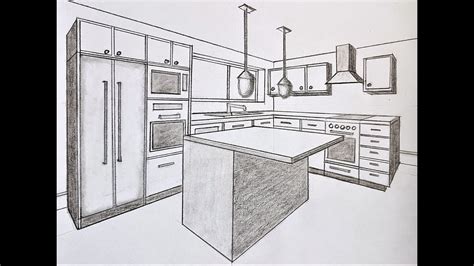 How To Draw A Kitchen Room In 2 Point Perspective Youtube