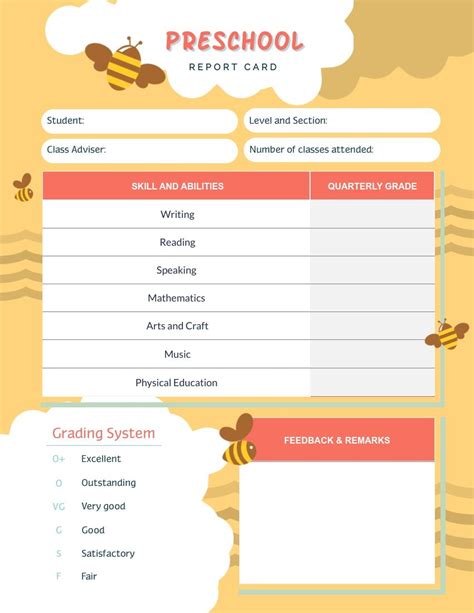 Bee Preschool Report Card Template Visme Inside Preschool Weekly