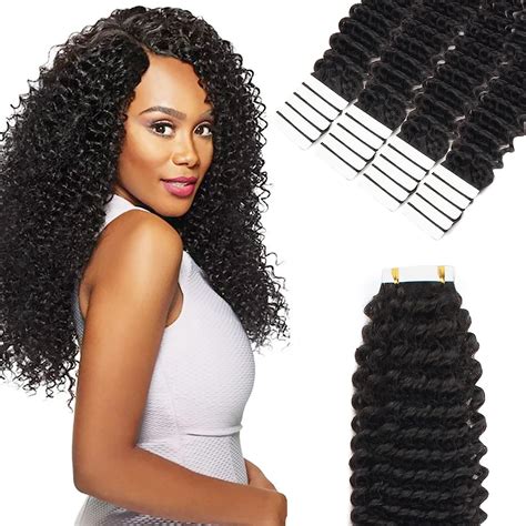 Amazon Com Lovrio Kinky Curly Tape In Hair Extensions Human Hair Inch Authentic Virgin Soft