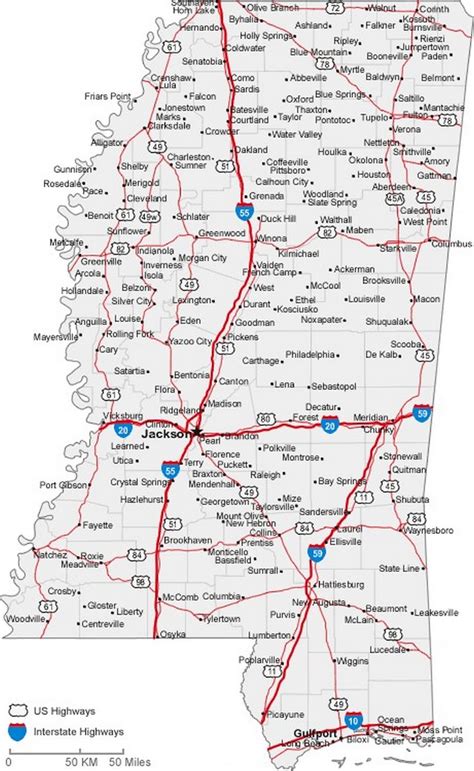 Mississippi State Road Map With Census Information