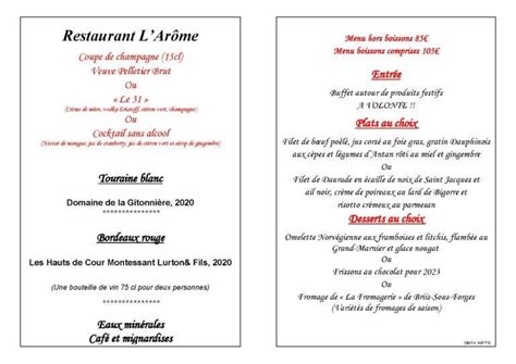 Menu Jour De Lan Dimanche 1 Janvier 2023 Larome Restaurant