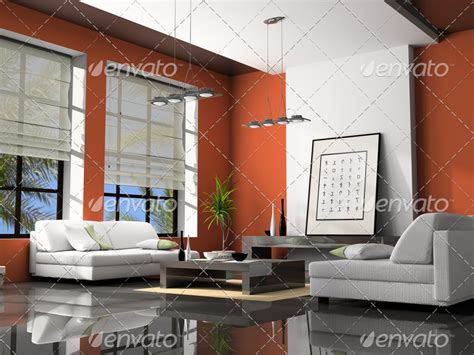 Home Interior With Sofas Red 3d Rendering Turntecc
