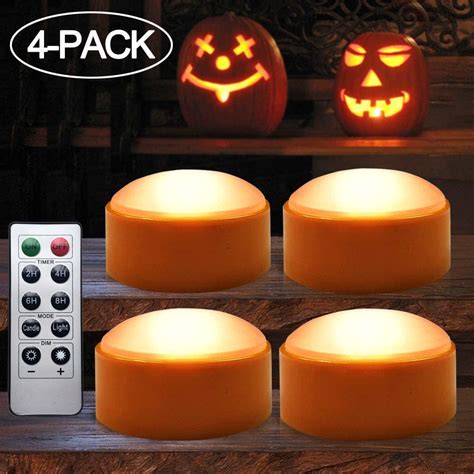 4 Pack Halloween Led Pumpkin Lights Battery Operated Orange Pumpkin