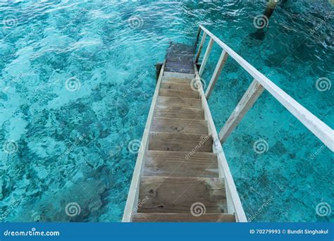 Wood Stair Into The Sea Stock Image Image Of Sunny Peaceful 70279993