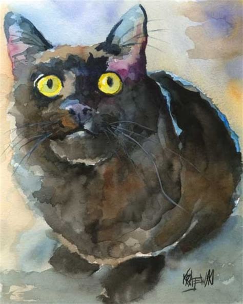 Black Cat Art Print Of Original Watercolor Painting Black Cat Etsy