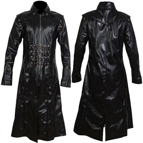 Men Long Black Imitation Leather Coat Gothic Men Rebelsmarket