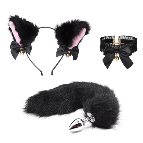 anal sex toys fox tail butt plug sexy plush cat ear headband with bells necklace set massage sex
