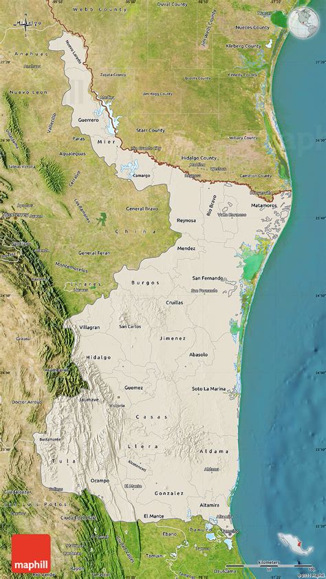 Shaded Relief Map Of Tamaulipas Satellite Outside