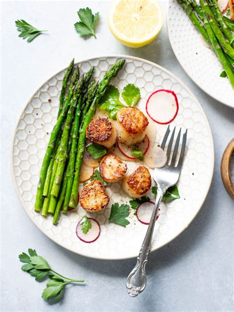 Minute Scallops With A Radish Salad And Asparagus Whole Paleo