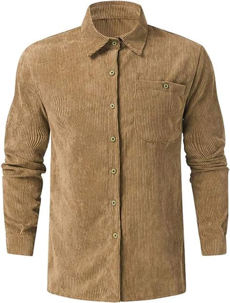 Corduroy Shirts For Men Slim Fit Long Sleeve Corduroy Casual Shirt With