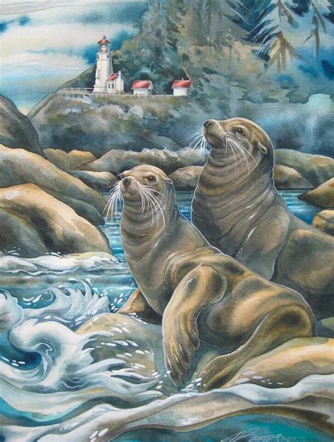 Sea Lions Painting Fantasy Art Animal Art
