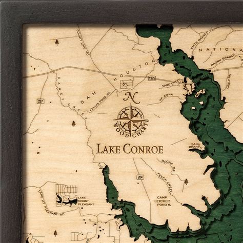 Lake Conroe Tx Wooden Map Art Topographic 3d Chart