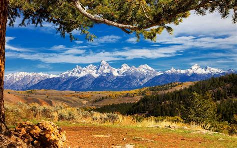 Nature Landscape Mountain Trees Snowy Peak Grand Teton National