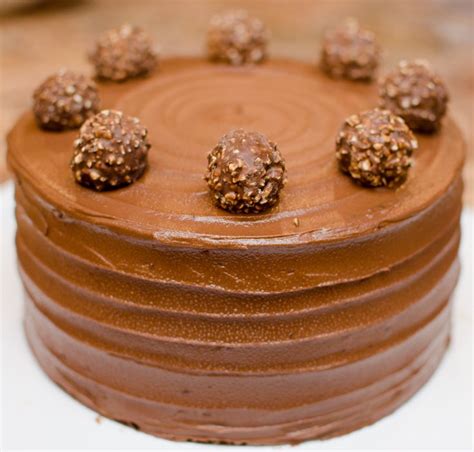 Chocolate Cake With Nutella Frosting Topped With Ferrero Rocher