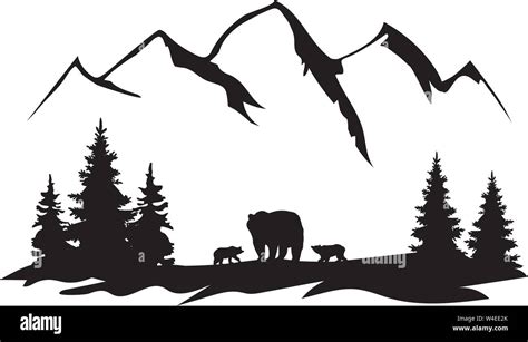 Vector Illustration Of Mountains Forest Animal Silhouette Nature