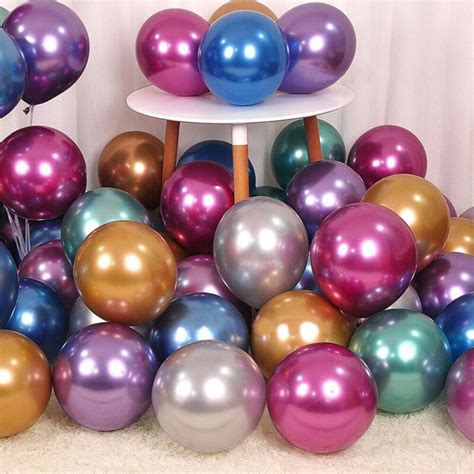 12 Inch 50 Pcs Thicken Latex Metallic Chrome Multicolor Balloons