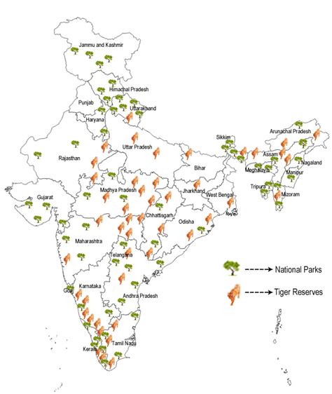 National Parks India Map Tourist Map Of English