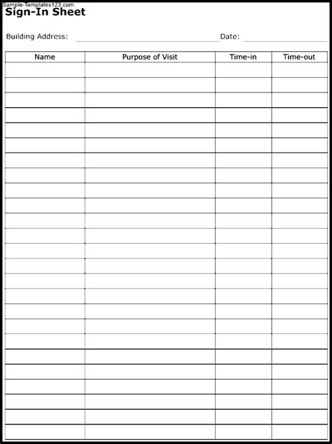 Printable Sign In Sheet Template
