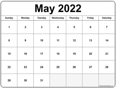 May 2022 Calendar Free Printable Calendar