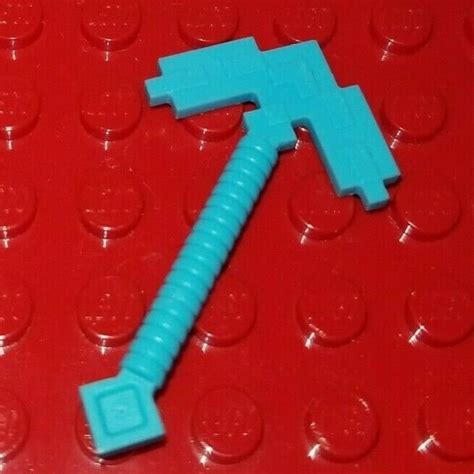 Lego Lot Of 1 Minecraft Blue Pickaxe Minifigure Pixelated Axe Etsy