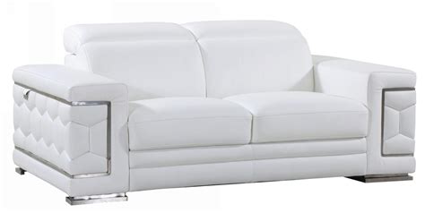 Contemporary White Genuine Italian Leather Sofa Set 2 Pcs Global United