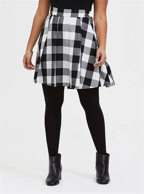 Black And White Plaid Pleated Twill Mini Skirt Plaid White Mini