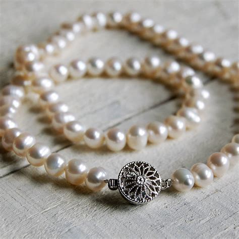 Pearl Necklace With Round Vintage Style Clasp By Highland Angel