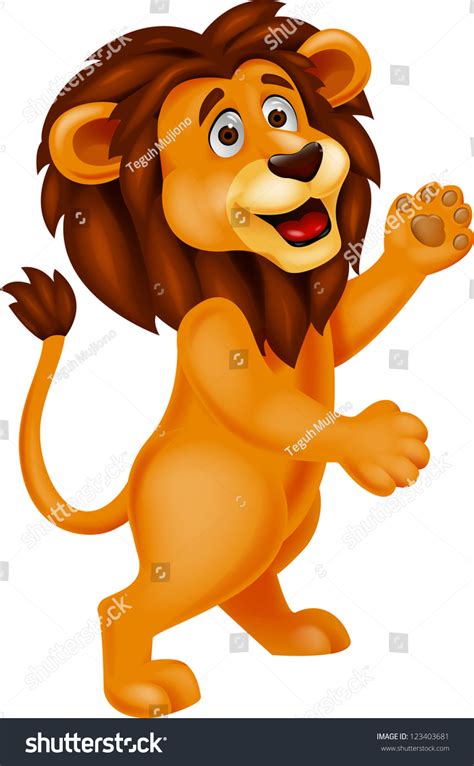 Funny Lion Cartoon Waving Stock Illustration 123403681 Shutterstock