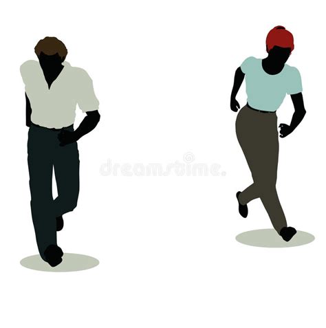 Man And Woman Silhouette In Standing Running Stock Vector