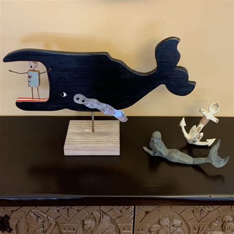 Reclaimed Pine Wood Medium Sized Jonah And The Whale Modern Etsy