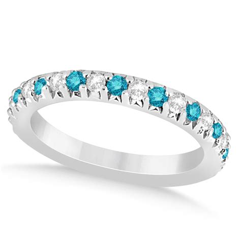 Blue Diamond And Diamond Accented Wedding Band 14k White Gold 060ct U8805