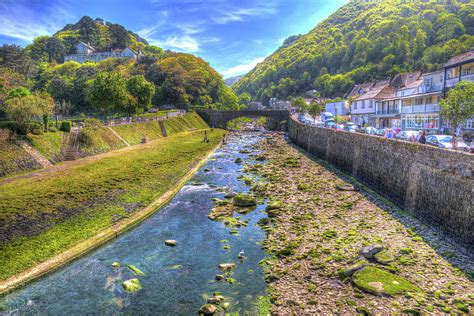 Lynmouth North Devon River Running Through The Town In Bright Colourful