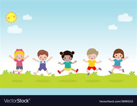 Happy Children Jumping And Dancing Together Vector Image