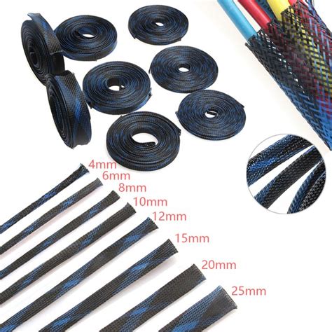 5m Cables Wire Gland Protection Blackblue Insulation Braided Sleeving