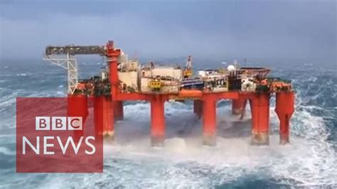 Huge Waves Crash Against Swaying North Sea Oil Rig Youtube